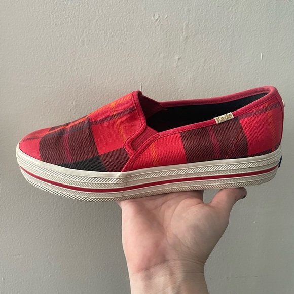 Keds x Kate Spade platform Red Plaid  slip on shoes size 7.5 - Picture 1 of 7